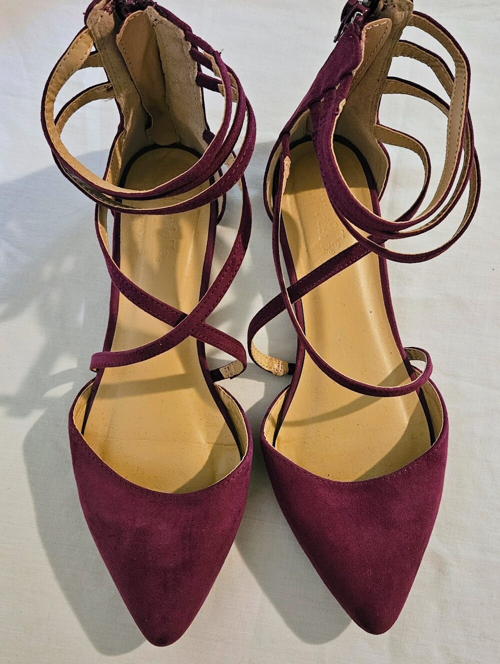 Charlotte Russe Purple Pointed Toe Strappy Flats Women's Size 8 Back Zip